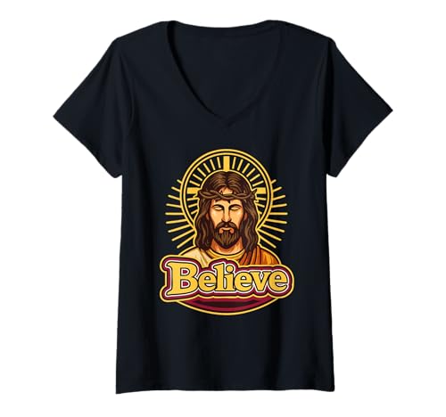 Damen Christlicher Glaube Jesus Christus Glaube Retter Design T-Shirt mit V-Ausschnitt Damen Christlicher Glaube Jesus Christus Glaube Retter Design T-Shirt mit V-Ausschnitt von Christian Believe Faith Jesus Christ Savior