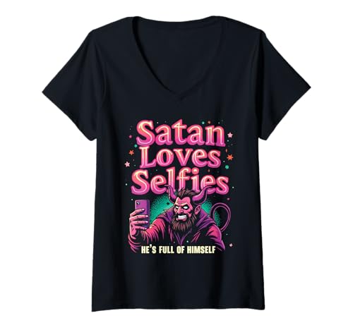 Damen Funny Satan Witze Religious Jesus Christian Believer T-Shirt mit V-Ausschnitt von Christian Believer Religious Funny Satan