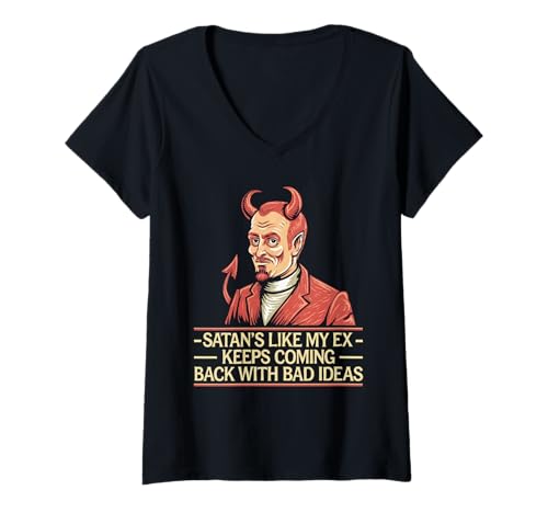 Damen Funny Satan Witze Religious Jesus Christian Believer T-Shirt mit V-Ausschnitt von Christian Believer Religious Funny Satan