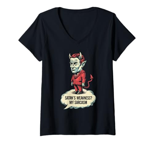 Damen Funny Satan Witze Religious Jesus Christian Believer T-Shirt mit V-Ausschnitt von Christian Believer Religious Funny Satan