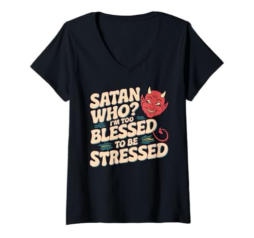 Damen Funny Satan Witze Religious Jesus Christian Believer T-Shirt mit V-Ausschnitt Damen Funny Satan Witze Religious Jesus Christian Believer T-Shirt mit V-Ausschnitt von Christian Believer Religious Funny Satan