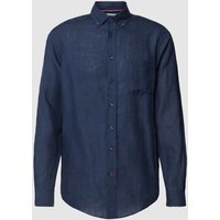 Christian Berg Men Regular Fit Leinenhemd mit Button-Down-Kragen in Dunkelblau, Größe S von Christian Berg Men