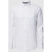 Christian Berg Men Regular Fit Leinenhemd mit Button-Down-Kragen in Weiss, Größe S von Christian Berg Men