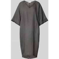 Christian Berg Woman Leinenkleid mit abgerundetem V-Ausschnitt in Graphit, Größe M von Christian Berg Woman