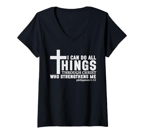 Damen Ich kann Alles durch Christus tun Religiöse Männer Frauen T-Shirt mit V-Ausschnitt Damen Ich kann Alles durch Christus tun Religiöse Männer Frauen T-Shirt mit V-Ausschnitt von Christian Bible Verse Designs