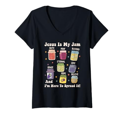 Damen Jesus ist Meine Marmelade und ich Bin Hier, um sie zu verbreiten Christliche Bibel T-Shirt mit V-Ausschnitt Damen Jesus ist Meine Marmelade und ich Bin Hier, um sie zu verbreiten Christliche Bibel T-Shirt mit V-Ausschnitt von Christian Bible Verse Designs