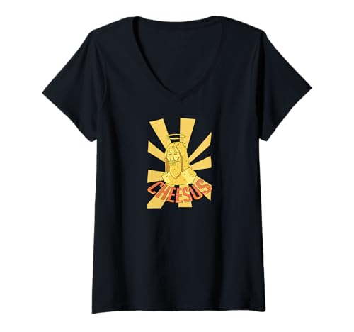 Damen Cheesus Christus I Jesus Christus Käse T-Shirt mit V-Ausschnitt von Christian Bible Verse Gouda Swiss Cheddar Feta