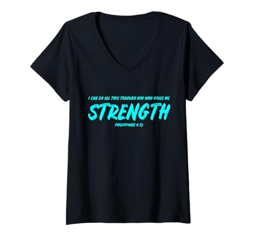 Damen Christlicher Bibelvers Philipper 4:13 Motivierendes Zitat T-Shirt mit V-Ausschnitt von Christian Bible Verse Philippians 4:13 Products