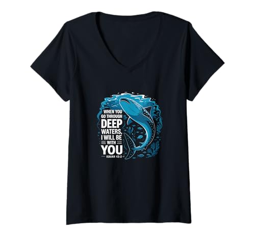 Damen Wenn du durch Tiefe Gewässer gehst, werde ich bei dir Sein T-Shirt mit V-Ausschnitt Damen Wenn du durch Tiefe Gewässer gehst, werde ich bei dir Sein T-Shirt mit V-Ausschnitt von Christian Bible Verse Saying - DressedForDuty