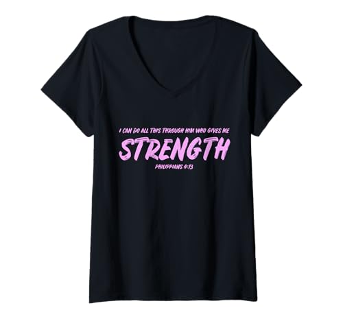 Damen Christlicher Bibelvers Philipper 4:13 Motivierendes Zitat T-Shirt mit V-Ausschnitt Damen Christlicher Bibelvers Philipper 4:13 Motivierendes Zitat T-Shirt mit V-Ausschnitt von Christian Bible Verse Womens Products