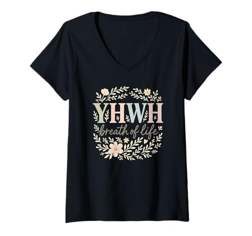Damen HWH Breath of Life Pastell Christian Floral Zitat T-Shirt mit V-Ausschnitt von Christian Breath Quote for Women