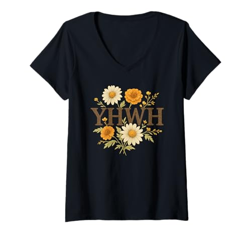 Damen YHWH Blumenname Gottes Christlicher Glaube T-Shirt mit V-Ausschnitt von Christian Breath Quote for Women
