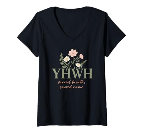Damen YHWH Heiliger Atem Heiliger Name Christlicher Glaube T-Shirt mit V-Ausschnitt von Christian Breath Quote for Women
