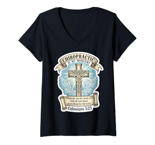 Damen Christlicher Chiropraktiker Chiropraktik ist Mein Ministerium Jesus Gott T-Shirt mit V-Ausschnitt von Christian Chiropractor Chiropractic Products