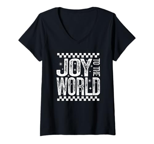 Damen Christian Christmas Joy to The World, Retro-Weihnachtsfest, kariert T-Shirt mit V-Ausschnitt Damen Christian Christmas Joy to The World, Retro-Weihnachtsfest, kariert T-Shirt mit V-Ausschnitt von Christian Christmas T-Shirt Co.