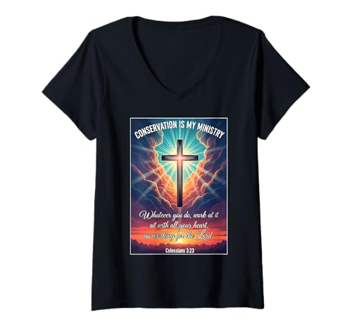 Damen Christlicher Naturschutz ist Mein Dienst Jesus T-Shirt mit V-Ausschnitt Damen Christlicher Naturschutz ist Mein Dienst Jesus T-Shirt mit V-Ausschnitt von Christian Conservationist Conservation Products