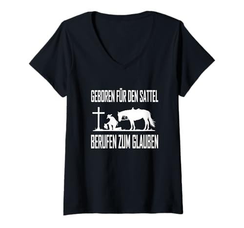 Damen Cowboy Für Christus Cowboys Reiten mit Jesus Prayer T-Shirt mit V-Ausschnitt von Christian Cowboy Knien Geschenke Shirt Jesus