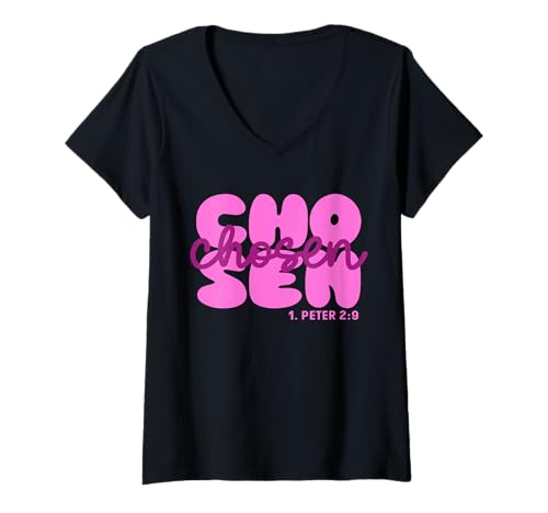 Damen Chosen 1. Peter 2:9 Christian Jesus Christus Believe T-Shirt mit V-Ausschnitt Damen Chosen 1. Peter 2:9 Christian Jesus Christus Believe T-Shirt mit V-Ausschnitt von Christian Designs by Sany O.