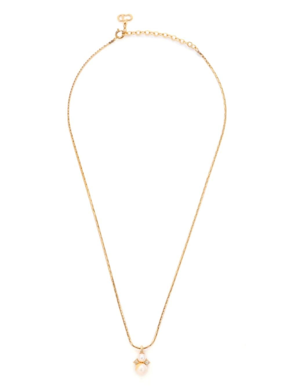 Christian Dior Pre-Owned Halskette mit Kunstperlen- und Strassanhänger - Gold von Christian Dior Pre-Owned