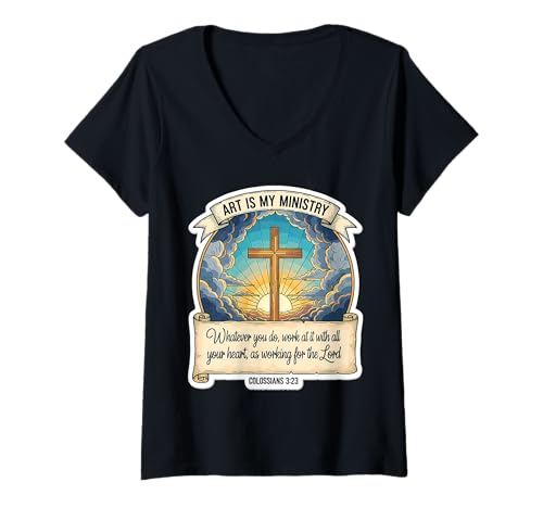Damen Christliche Künstlerkunst ist Mein Dienst Jesus Christus Spirituell T-Shirt mit V-Ausschnitt Damen Christliche Künstlerkunst ist Mein Dienst Jesus Christus Spirituell T-Shirt mit V-Ausschnitt von Christian Engineer Products