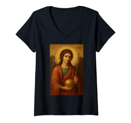 Damen Ikone des Erzengel Gabriel - Orthodoxe Ikonen T-Shirt mit V-Ausschnitt Damen Ikone des Erzengel Gabriel - Orthodoxe Ikonen T-Shirt mit V-Ausschnitt von Christian Erzengel Gabriel Ikone