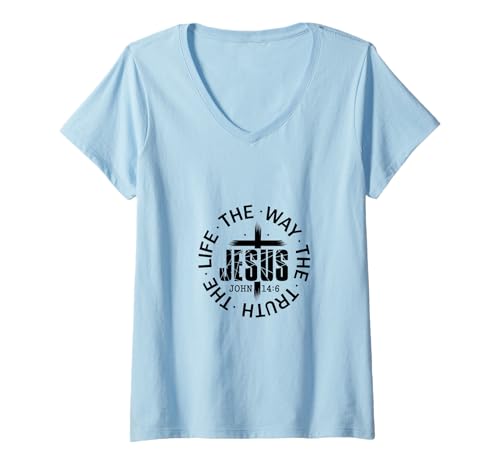 Damen Christian Jesus Christus Johannes 14:6 - The Way The Truth T-Shirt mit V-Ausschnitt Damen Christian Jesus Christus Johannes 14:6 - The Way The Truth T-Shirt mit V-Ausschnitt von Christian Faith Apparel Co