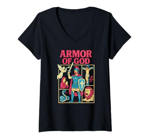 Damen Christian Warrior Armor of God Coole Herren Christian Faith T-Shirt mit V-Ausschnitt von Christian Faith Apparel Religious Clothing