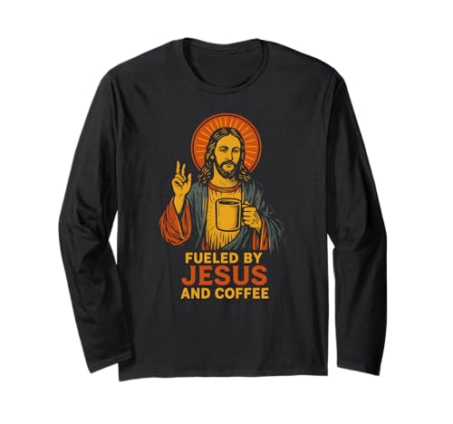 Jesus Coffee Fueled by Fun Damen Christian Faith Langarmshirt Jesus Coffee Fueled by Fun Damen Christian Faith Langarmshirt von Christian Faith Apparel Religious Clothing