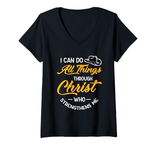 Damen Ich Vermag Alles Durch Christus Bibelvers Glaube Shirt T-Shirt mit V-Ausschnitt von Christian Faith Bible Verse Jesus Savior