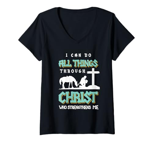 Damen Ich Vermag Alles Durch Christus Bibelvers Glaube Shirt T-Shirt mit V-Ausschnitt von Christian Faith Bible Verse Jesus Savior