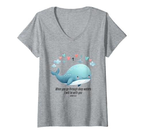 Damen Bibelvers Christlicher Glaube süßer Wal T-Shirt mit V-Ausschnitt Damen Bibelvers Christlicher Glaube süßer Wal T-Shirt mit V-Ausschnitt von Christian Faith Designs