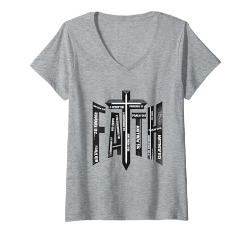 Damen Christlicher Glaube, Bibelversen, religiöse Überzeugungen T-Shirt mit V-Ausschnitt Damen Christlicher Glaube, Bibelversen, religiöse Überzeugungen T-Shirt mit V-Ausschnitt von Christian Faith Designs