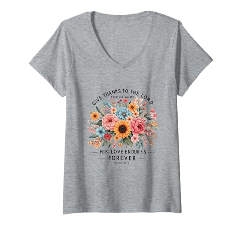 Damen Danke Blumiger christlicher Bibelvers Glaube Jesus T-Shirt mit V-Ausschnitt Damen Danke Blumiger christlicher Bibelvers Glaube Jesus T-Shirt mit V-Ausschnitt von Christian Faith Designs