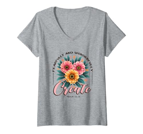 Damen Erschaffen Sie furchtbar wunderbar eine christliche Blumenbibel T-Shirt mit V-Ausschnitt Damen Erschaffen Sie furchtbar wunderbar eine christliche Blumenbibel T-Shirt mit V-Ausschnitt von Christian Faith Designs