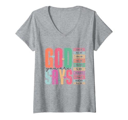 Damen Gott SAGT, du bist farbenfrohe christliche Bibelverse T-Shirt mit V-Ausschnitt Damen Gott SAGT, du bist farbenfrohe christliche Bibelverse T-Shirt mit V-Ausschnitt von Christian Faith Designs