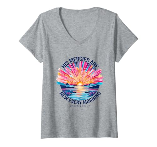 Damen His Mercies Are New Every Morning Christian Vers T-Shirt mit V-Ausschnitt Damen His Mercies Are New Every Morning Christian Vers T-Shirt mit V-Ausschnitt von Christian Faith Designs