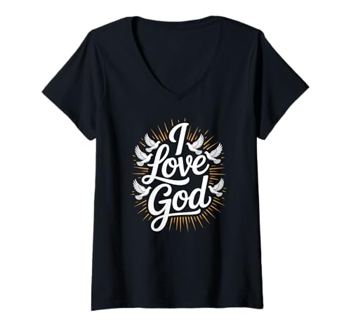 Damen Ich Liebe Gott Religiöse Hingabe Spiritualität T-Shirt mit V-Ausschnitt Damen Ich Liebe Gott Religiöse Hingabe Spiritualität T-Shirt mit V-Ausschnitt von Christian Faith Devotion Spiritual Expression