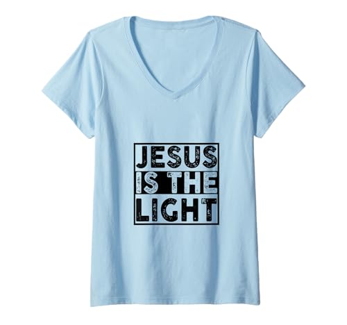 Damen Jesus is The Light Religiöses Christentum Zitat T-Shirt mit V-Ausschnitt Damen Jesus is The Light Religiöses Christentum Zitat T-Shirt mit V-Ausschnitt von Christian Faith Gear