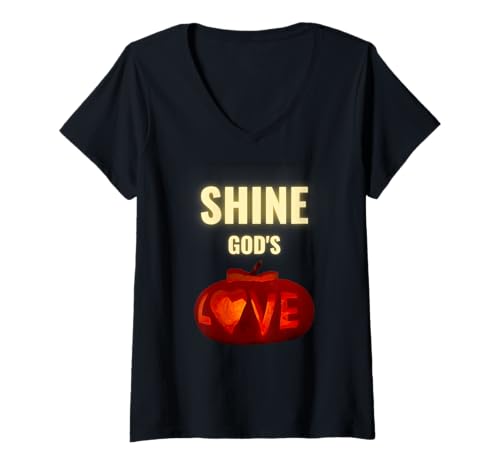 Damen Shine God's Love Christian Tees Alternatives Halloween T-Shirt mit V-Ausschnitt Damen Shine God's Love Christian Tees Alternatives Halloween T-Shirt mit V-Ausschnitt von Christian Faith Halloween Store