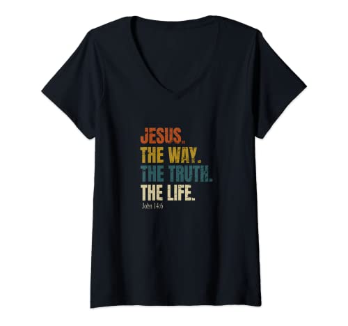 Damen Jesus Der Weg Die Wahrheit Das Leben T-Shirt mit V-Ausschnitt von Christian Faith In God Inc.