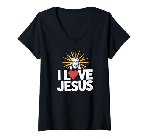 Damen Ich Liebe Jesus, Ausdruck des religiösen Glaubens T-Shirt mit V-Ausschnitt Damen Ich Liebe Jesus, Ausdruck des religiösen Glaubens T-Shirt mit V-Ausschnitt von Christian Faith Inspirational Message Design