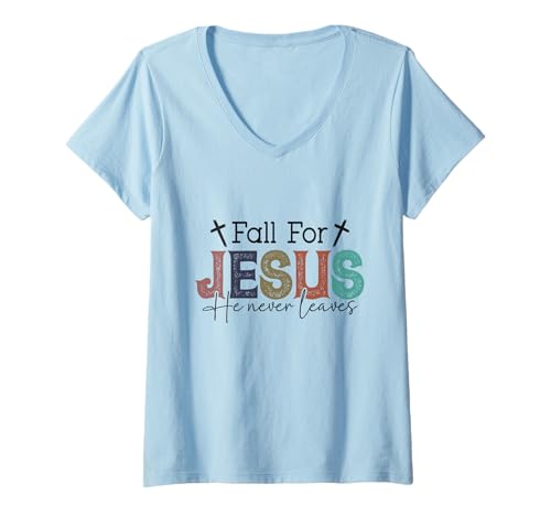 Damen Verliebe Dich in Jesus Er hinterlässt Niemals Blätter - Herbst - Christian T-Shirt mit V-Ausschnitt Damen Verliebe Dich in Jesus Er hinterlässt Niemals Blätter - Herbst - Christian T-Shirt mit V-Ausschnitt von Christian Faith Inspired Apparel