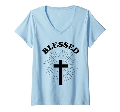 Damen Vintage Gesegneter christlicher Glaube Kreuz Jesus Liebhaber spirituell T-Shirt mit V-Ausschnitt Damen Vintage Gesegneter christlicher Glaube Kreuz Jesus Liebhaber spirituell T-Shirt mit V-Ausschnitt von Christian Faith Jesus Lover Tees