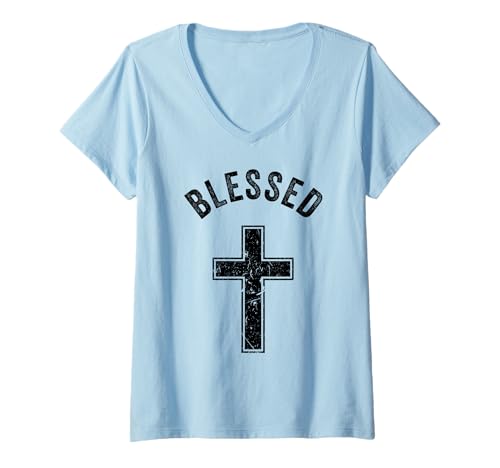 Damen Vintage Gesegneter christlicher Glaube Kreuz Jesus Liebhaber spirituell T-Shirt mit V-Ausschnitt Damen Vintage Gesegneter christlicher Glaube Kreuz Jesus Liebhaber spirituell T-Shirt mit V-Ausschnitt von Christian Faith Jesus Lover Tees