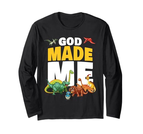 GOD Made Me – Christian Faith Kids Dinosaur Creation Langarmshirt GOD Made Me – Christian Faith Kids Dinosaur Creation Langarmshirt von Christian Faith Kids Bible Verse Inspiration