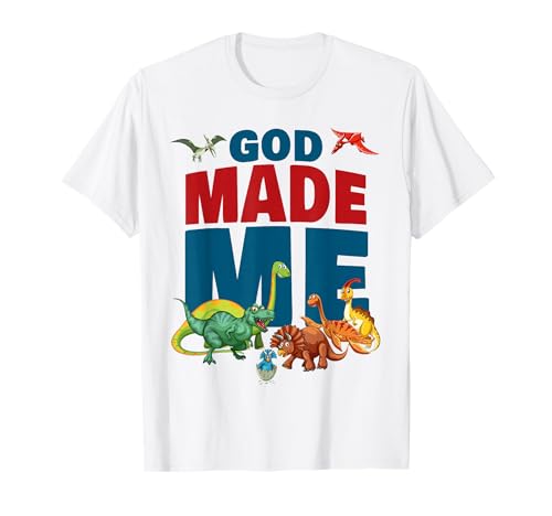 GOD Made Me – Christian Faith Kids Dinosaur Creation T-Shirt von Christian Faith Kids Bible Verse Inspiration