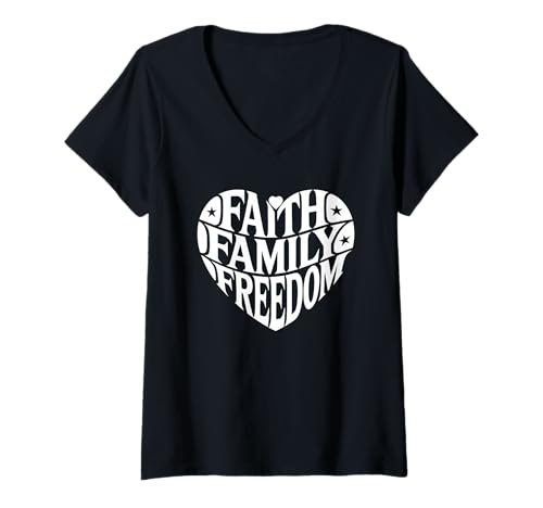 Damen Glaube Familie Freiheit Herz T-Shirt mit V-Ausschnitt Damen Glaube Familie Freiheit Herz T-Shirt mit V-Ausschnitt von Christian Faith Mom Life