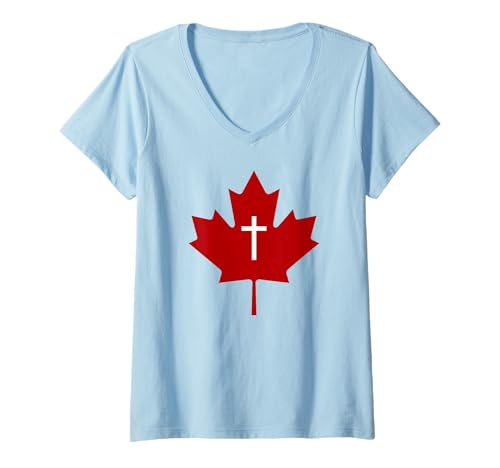Damen Christian Faith Revival for CANADA - Canadian Flag Cross T-Shirt mit V-Ausschnitt von Christian Faith Revival For Canada Graphics