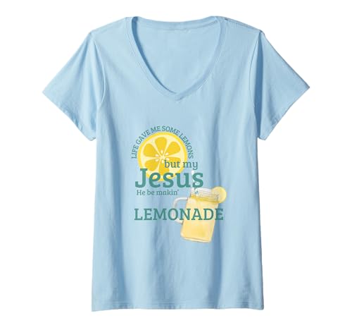 Damen Das Leben gab Mir EIN Paar Zitronen, Aber Mein Gott, er Macht Limonade T-Shirt mit V-Ausschnitt von Christian Faith in Jesus