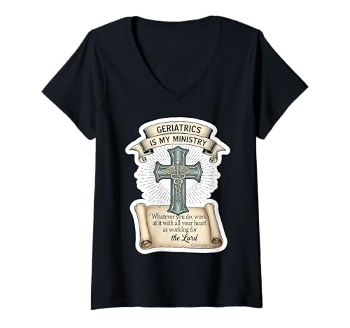 Damen Christlicher Geriater & Geriatrie ist Mein Ministeriumsarzt, MD T-Shirt mit V-Ausschnitt von Christian Geriatrician Doctor Products